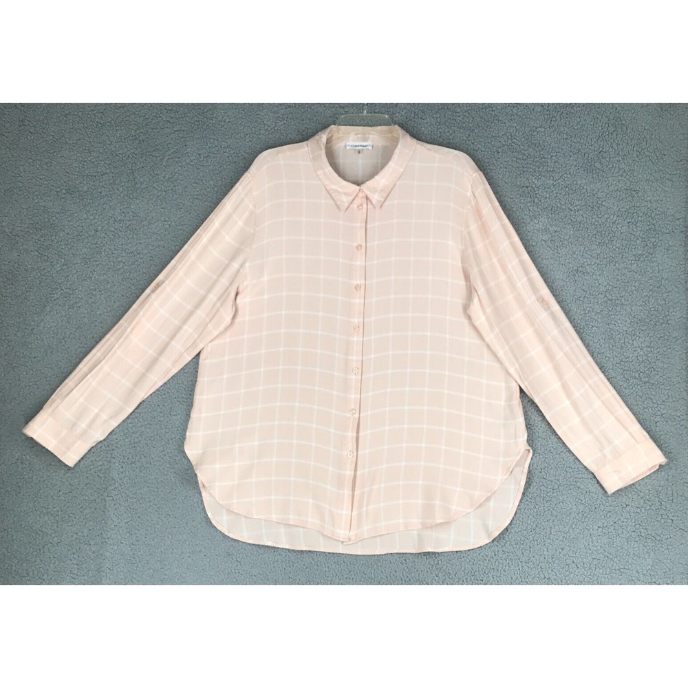 Calvin Klein Tunic Shirt Women Size XL Casual Roll Tab Long Sleeve Peach